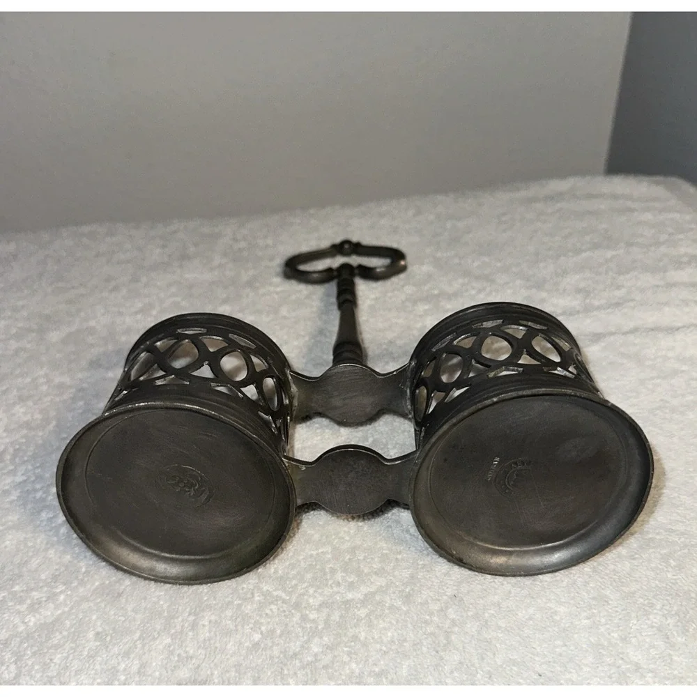 Vintage Marinoni Pewter Cruet Stand‎ Double Condiment Caddy Made in Italy 8 Inch